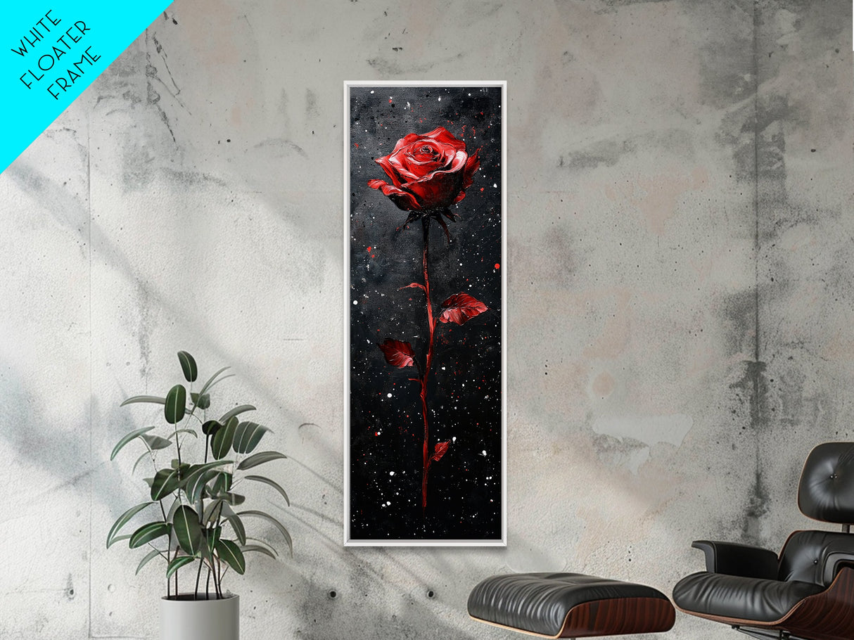 Red Rose Painting Framed Canvas Print, Gothic Art Dark Romance Painting, Tall Skinny Art Bedroom Decor, Moody Art Christmas