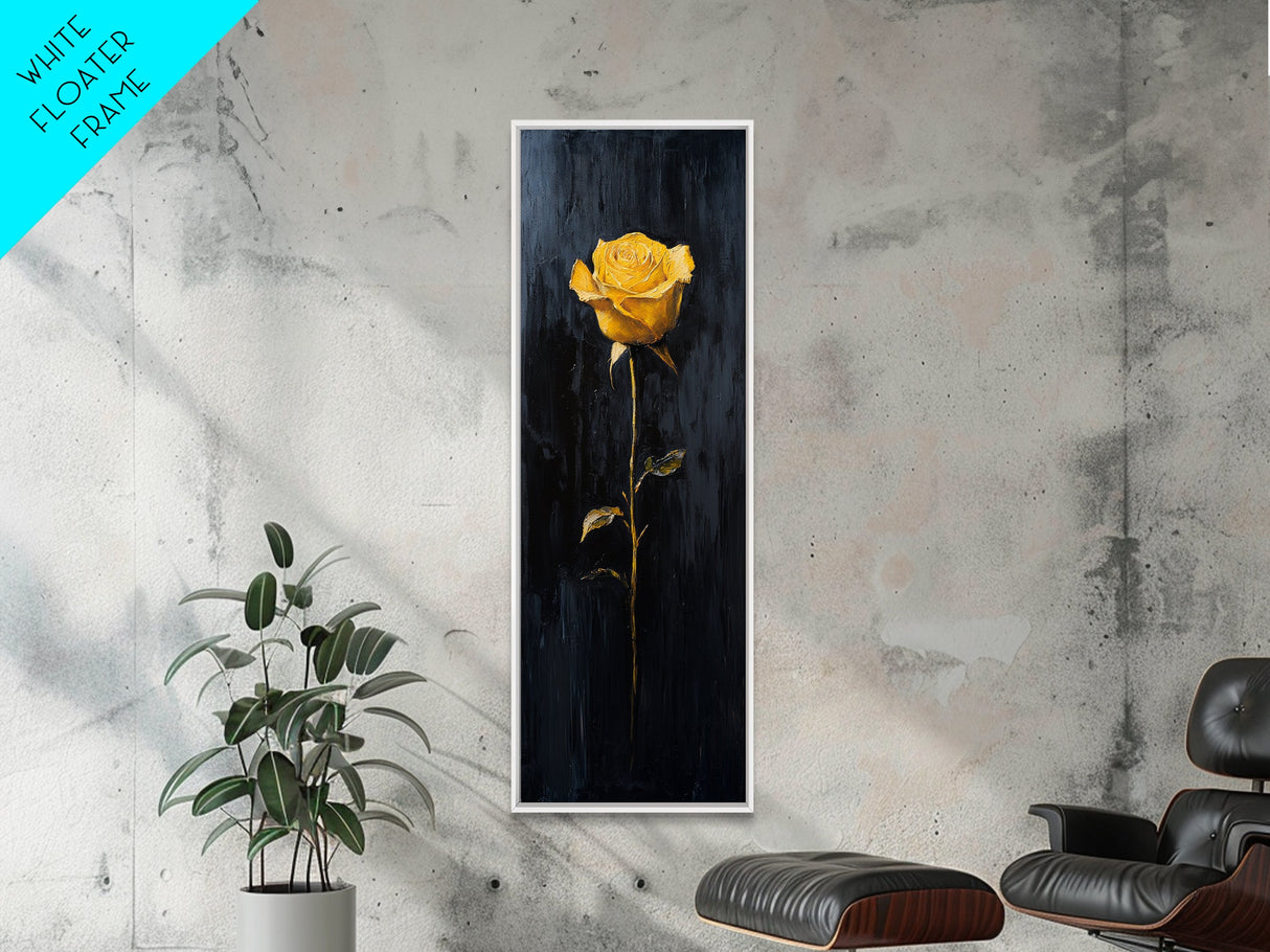 Golden Rose Painting Framed Canvas Print Elegant Art Nouveau Flower Decor, Rose Painting, Yellow Flower Canvas, Living Room Botanical Prints