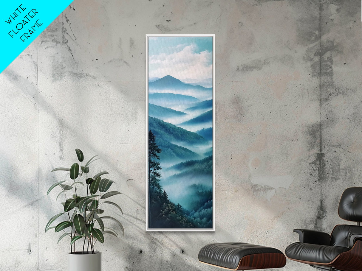 Smoky Mountain View Framed Canvas Print Serene Nature Landscape Art, Southwest Wall Art, Blue and Green Wall Art, Bedroom Art, Above Couch Decor