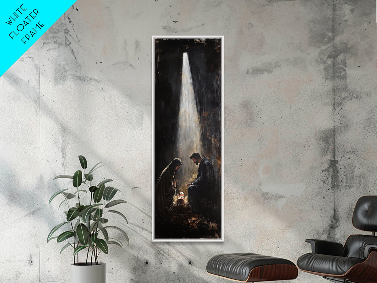 Tall Skinny Nativity Painting Canvas Print, Christmas Wall Art, Christmas Decor, Nativity Oil Painting, Jesues In His Manger