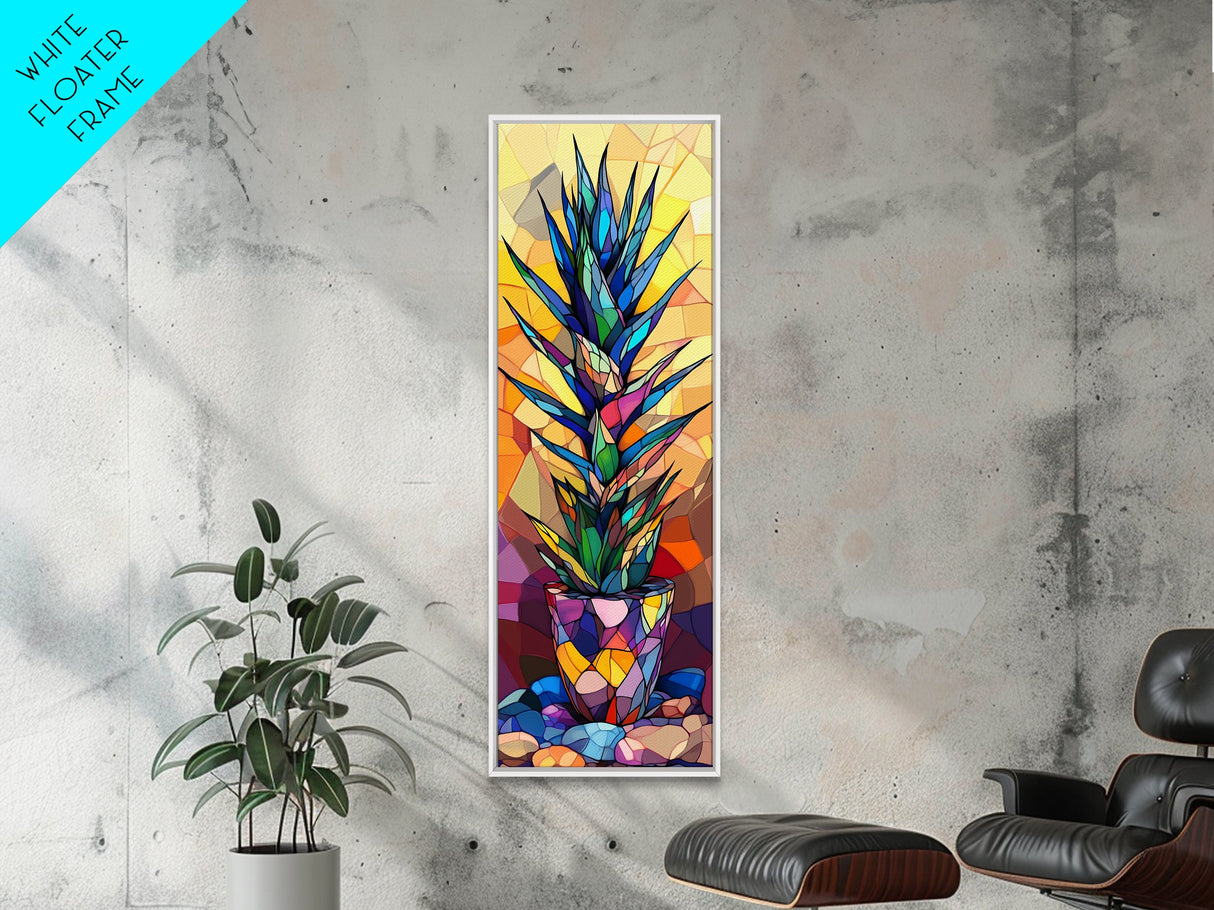 Stained Glass Style Agave Canvas Print Mosaic Wall Art Colorful Botanical Prints Modern Decor Unique Kitchen Wall Art