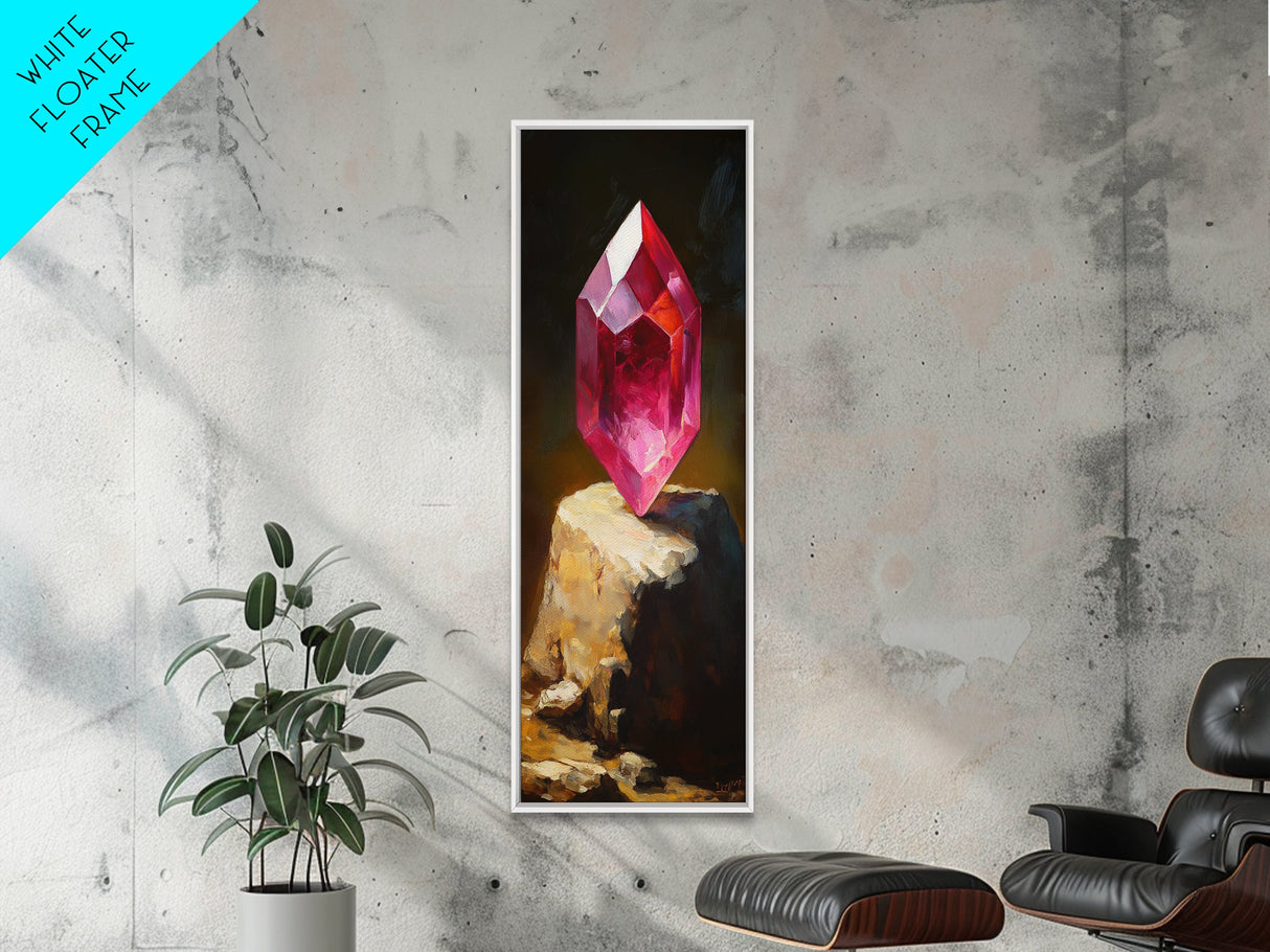 Radiant Red Gemstone Framed Canvas Print Gemstone Painting Moody Art Original Artwork Above Bed Wall Art Gift Idea