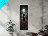 Moonlight silhouette painting mysterious framed canvas print, dark romance art, moonlit field wall decor, spiritual night scene art