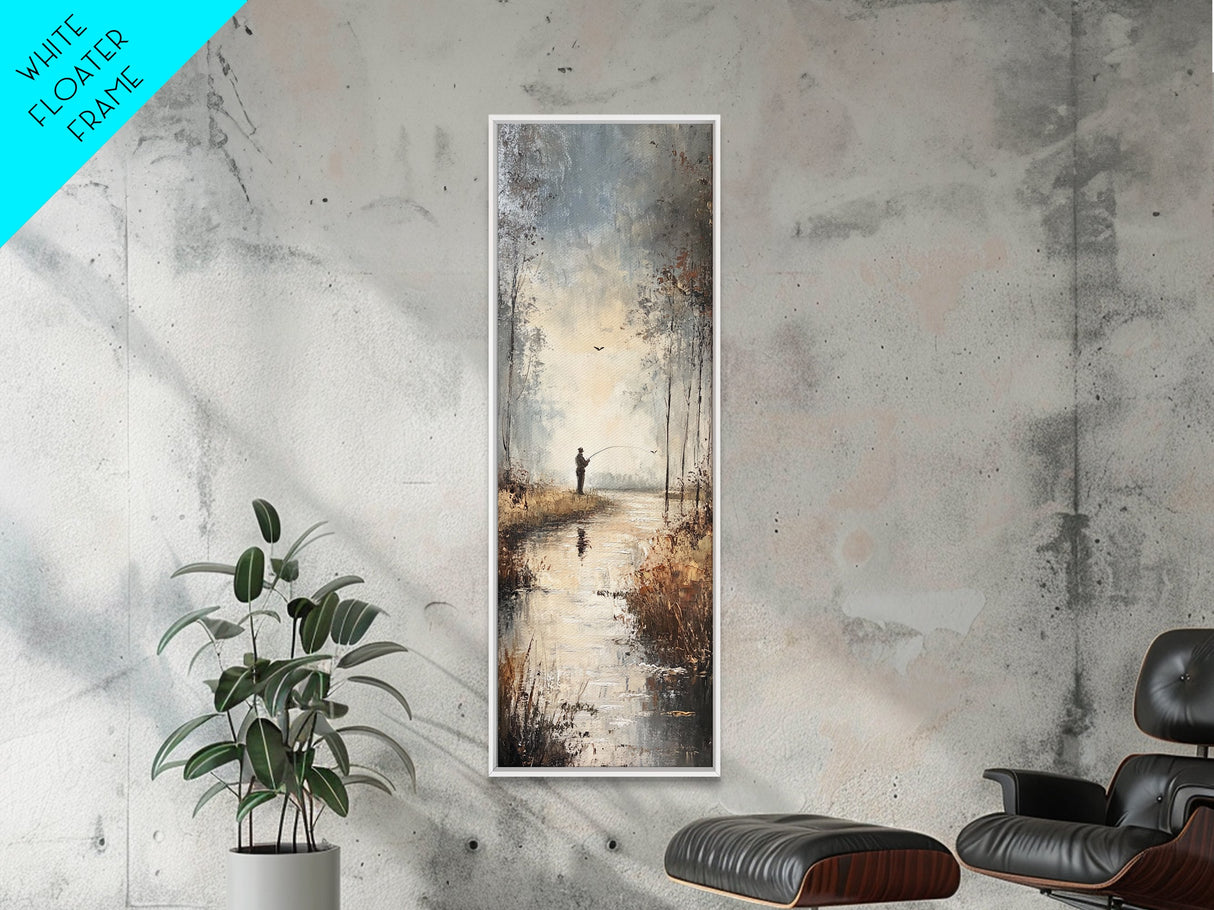 Fisherman painting peaceful landscape framed canvas print, autumn outdoor wall art, rustic decor, nature lovers gift, tranquil scene decor