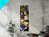 Framed Canvas Print Cheese and Wine Scene Painting Kitchen Wall Art Farmhouse Decor Rustic Art Culinary Print