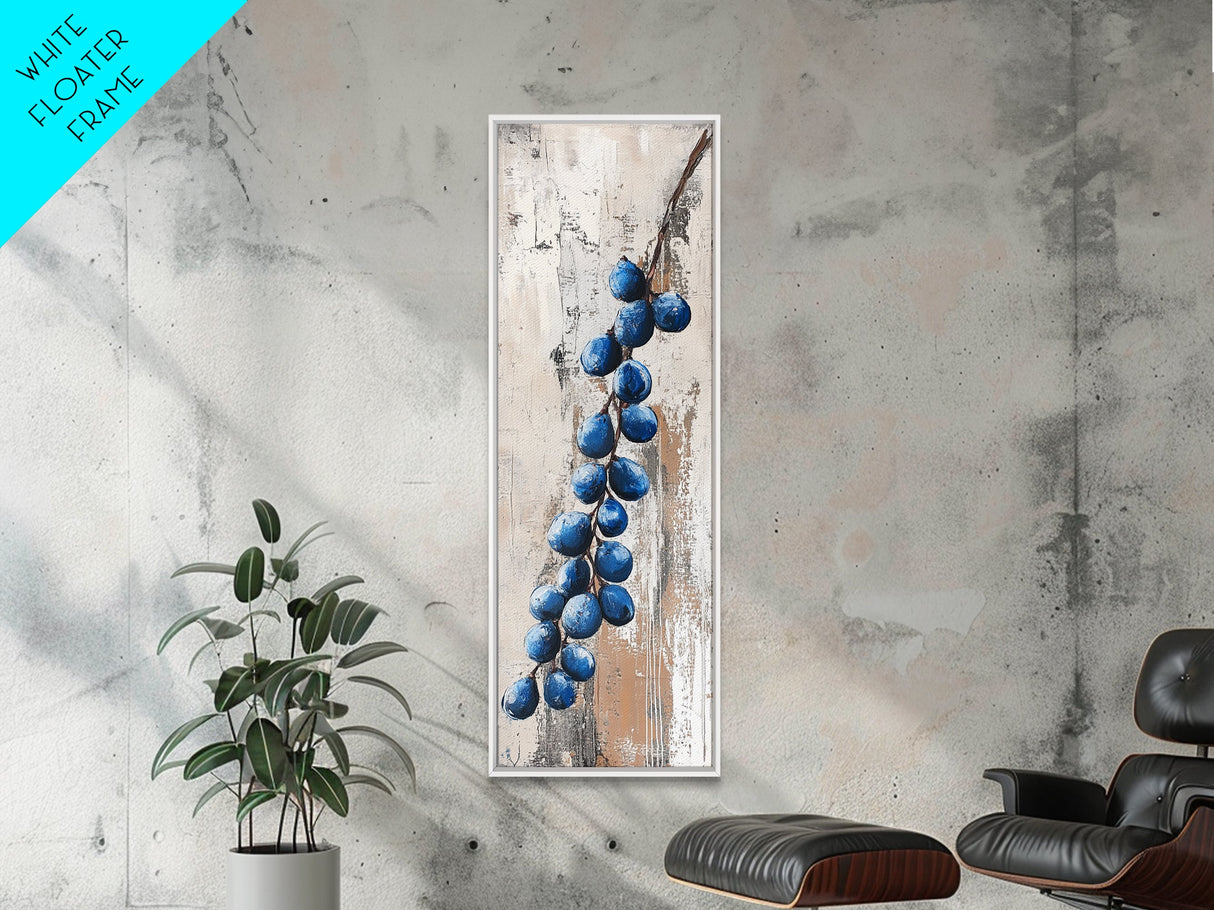 Framed Canvas Print Blueberries Still Life Painting Rustic Wall Art Botanical Prints Food Review Kitchen Art