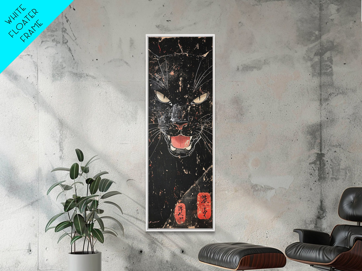 Canvas Print of Fierce Panther with Intense Stare, Dark Romance Painting, Gothic Home Decor, Chicano Art, Edgy Wall Art, Wild Spirit