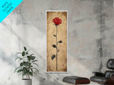 Framed Canvas Print of Elegant Red Rose, Botanical Art, Rustic Wall Art, Gift Idea, Minimalist Nature Art, Above Bed Wall Art