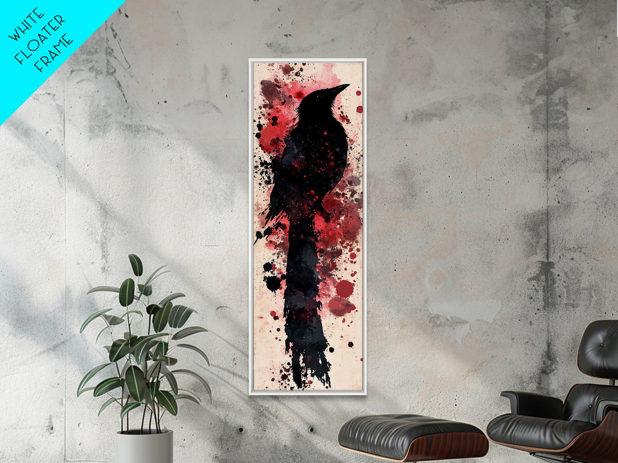Framed Canvas Print Rustic Bird Art Southwest Style Raven Painting Tall Narrow Art Statement Piece Bedroom Art Halloween Fall Decor