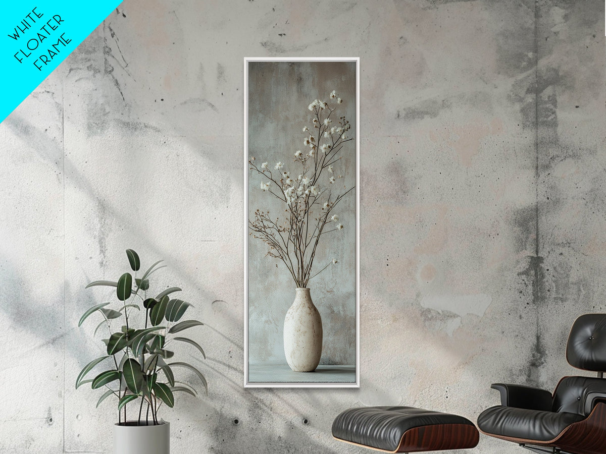 Framed Canvas Print Tall Skinny Art with Rustic Wildflower Painting, Botanical Wall Art, Wabi Sabi Art, Living Room Decor, Gift Idea Her