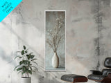Framed Canvas Print Tall Skinny Art with Rustic Wildflower Painting, Botanical Wall Art, Wabi Sabi Art, Living Room Decor, Gift Idea Her