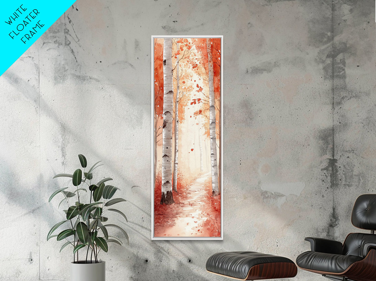 Framed Canvas Print Autumn Birch Tree Painting, Rustic Forest Scene, Cozy Fall Wall Art, Living Room Decor, Nature-Inspired Gift