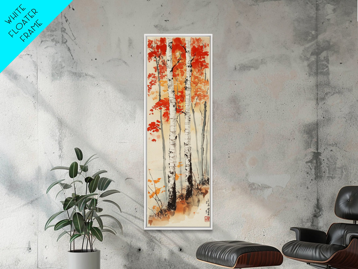 Canvas Print Japanese Birch Trees in Autumn, Traditional Wabi Sabi Art, Rustic Decor Above Bed Wall Art, Cozy Fall Living Room Decor