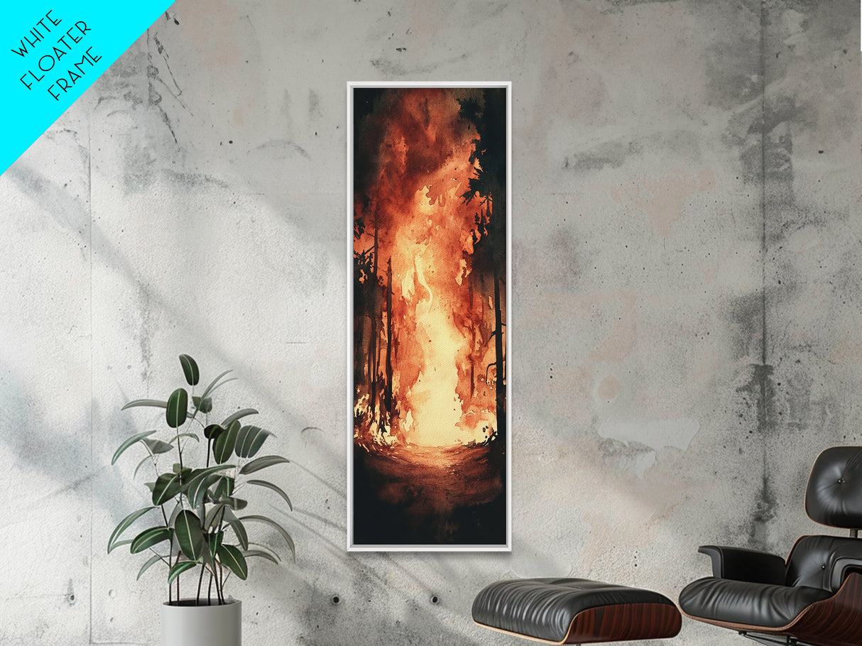 Autumn Leaves and Birch Trees Framed Canvas Print – Cozy Rustic Decor, Tall Skinny Art, Fall Vibes, Birch Tree Painting, Living Room Wall Art