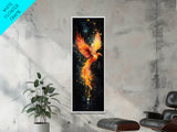 Radiant Phoenix in Flight Canvas Print, Framed Tall Wall Art, Unique Living Room Decor, Firebird Painting for Spiritual Art Lovers