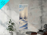 Winter Birch Tree Painting - Elegant Framed Canvas Print with Snowy Forest Scene in Minimalist Style for Nature Wall Art