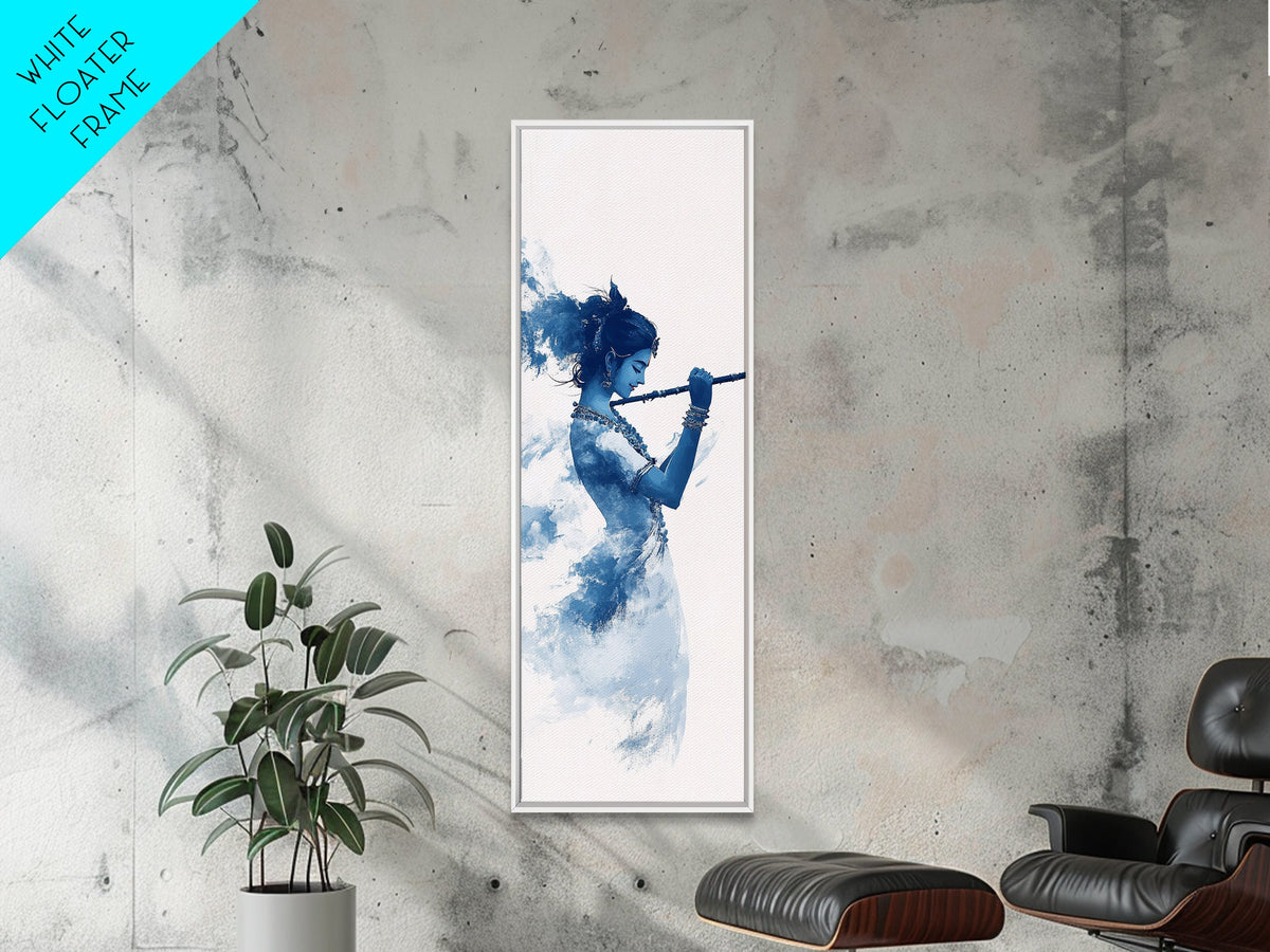 Painting of Krishna Canvas Print Framed Wall Art, Indian Art, Hindu Decor, Vertical Skinny Art, Tall Narrow Wall Art