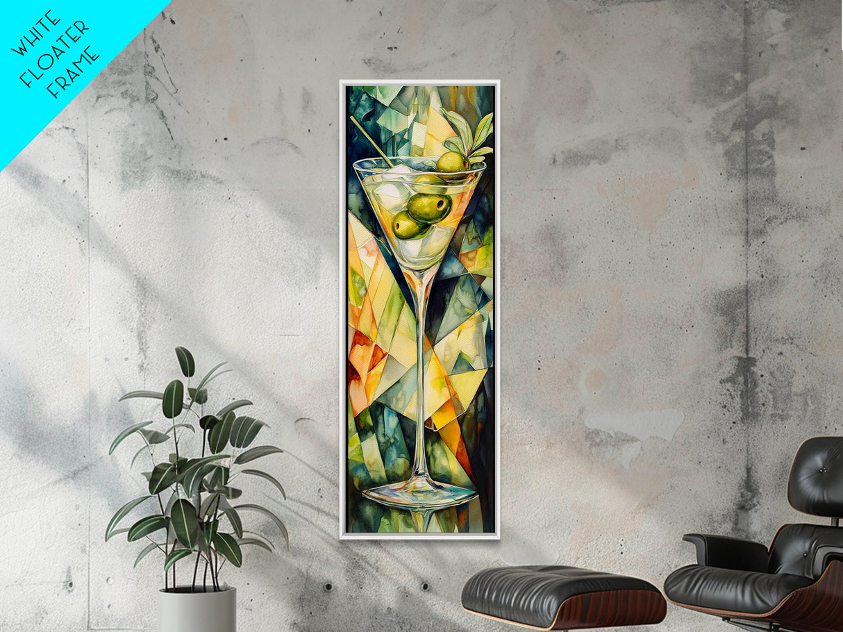 Vibrant Geometric Martini Glass, Abstract Cocktail Art, Mosaic Wall Art Canvas Print, Modern Bar Decor, Martini Wall Art