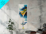 Martini Glass with Bold Blues, Watercolor Cocktail Art, Moody Martini Wall Art Canvas Print, Espresso Martini Wall Art, Modern Decor