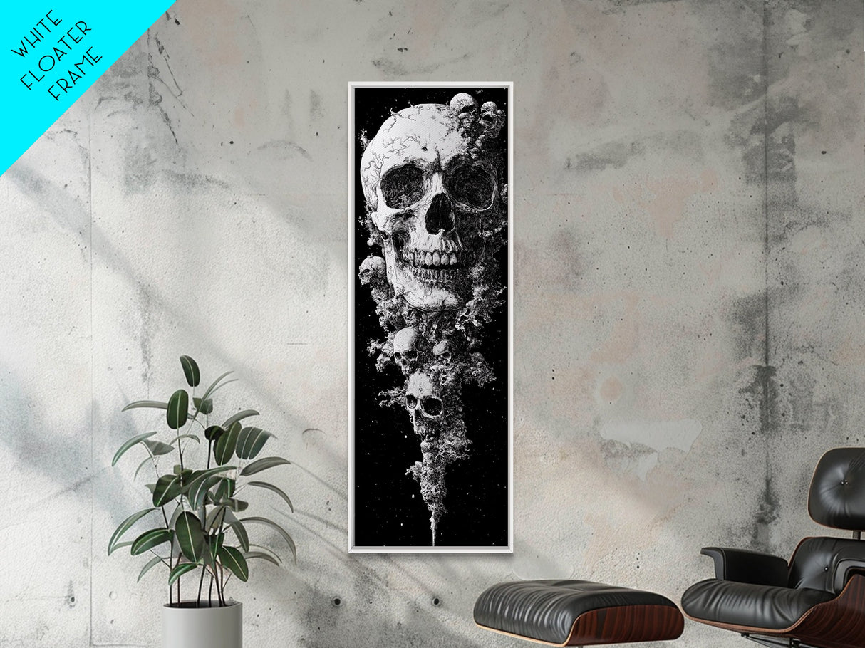 Skull Painting Print - Horror Decor - Witchy Decor - Tall Narrow Art - Framed Canvas Print - Skinny Wall Art - Skull Painting - Skull Wall Art