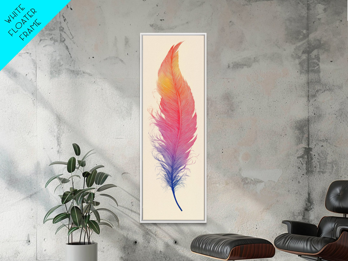 Funky Feather Painting Print - Framed Canvas - Home Decor - Tall Narrow Art - Feather Wall Art - Southwestern Decor