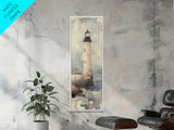 The Light House Framed Canvas Print - Nautical Seascape Painting - Lighthouse Art - Coastal Seascape Painting Tall Narrow Wall Art
