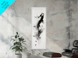 Tall Skinny Koi Fish Painting Print, Black and White Wabi Sabi Wall Art, Koi Fish Wall Decor, Japanese Style Elegant Artwork, Narrow Wall Art