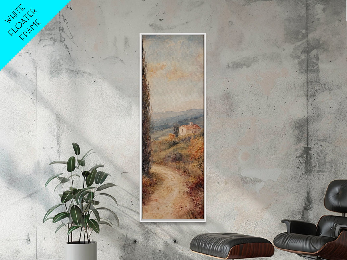 Framed Canvas Print of Coastal Landscape Art in Tuscany Style, Farmhouse Rustic Decor, Minimalist Art, Above Sofa Art, Living Room Wall Art, Tall Narrow Art