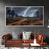 Gloomy Haunted Graveyard At Night, Lightning Storm, Halloween Cemetery Art, ready to hang canvas print wall art