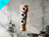 Espresso Cups Vertical Framed Canvas Print Coffee Wall Art Kitchen Long Narrow Rustic Farmhouse Art Living Room Decor