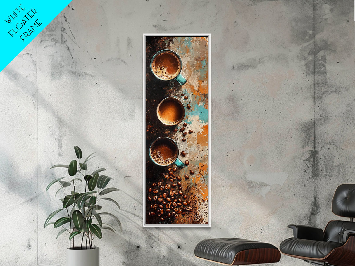 Coffee Beans and Cups Framed Canvas Print Rustic Coffee Wall Art Food Review Kitchen Art Espresso Martini Farmhouse Decor