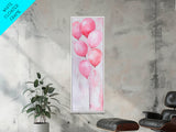 Pink Balloons Wall Art Framed Canvas Print, Light Pink Whimsical Art Vertical Decor, Fun Minimalist Wall Art for Living Room and Dorm