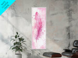 Pink Feather Artwork Framed Canvas Print, Vertical Whimsical Art Light Pink Decor, Boho Minimalist Gift Bedroom and Dorm Wall Art
