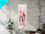 Bicycle Art Canvas Print Retro Pink Wall Art Long Narrow Vintage Style Above Couch Gift Idea Light Pink Minimalist Wabi Sabi Art