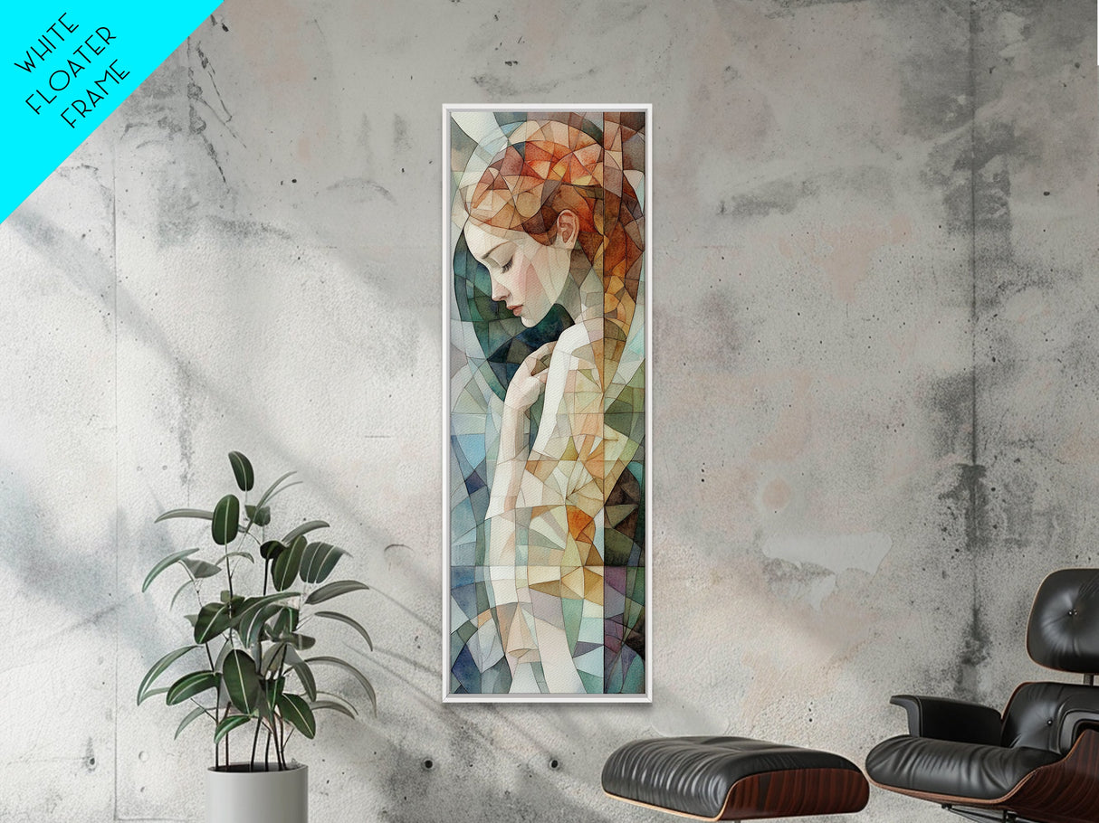 Woman in Mosaic Framed Canvas Print Chinoiserie Art Nouveau Print Goddess Art Whimsical Bedroom or Living Room Vertical Wall Art