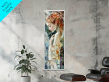 Woman in Mosaic Framed Canvas Print Chinoiserie Art Nouveau Print Goddess Art Whimsical Bedroom or Living Room Vertical Wall Art