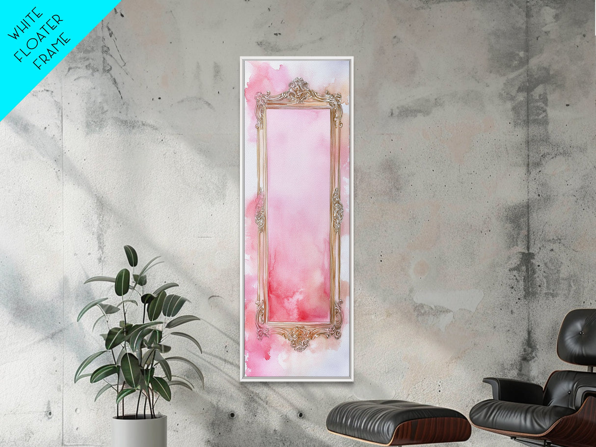 Ornate Frame Canvas Print, art nouveau-inspired pink framed decor with a touch of wabi sabi, classic vertical wall art for elegant spaces.
