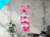 Elegant Fans Canvas Print - Chinoiserie Style Long Narrow Wall Art, Vintage-Inspired Pink Artwork, Skinny Vertical Painting
