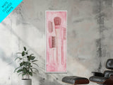 Hairbrushes And Combs Framed Canvas Print Light Pink Wall Art Minimalist Art Long Narrow Wall Art Tall Skinny Art Gift Idea