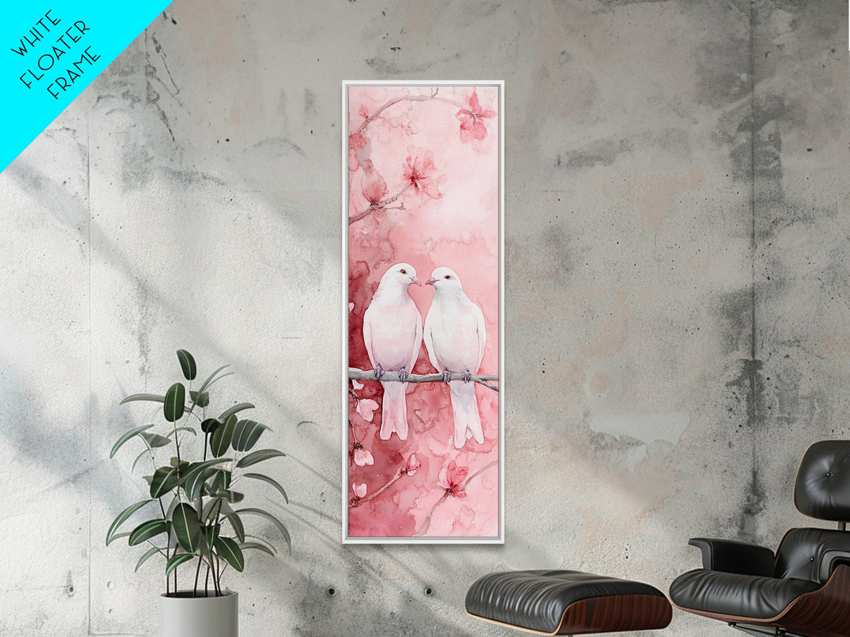 Lovebirds Canvas Print Cherry Blossom Pink Art Romantic Wall Decor Feminine Aesthetic Whimsical Gift Idea Bedroom Art