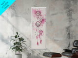 Dreamcatcher Pink Feathers Framed Canvas Print Boho Wall Art Minimalist Long Narrow Art Bedroom Decor Vertical Dorm Wall Art