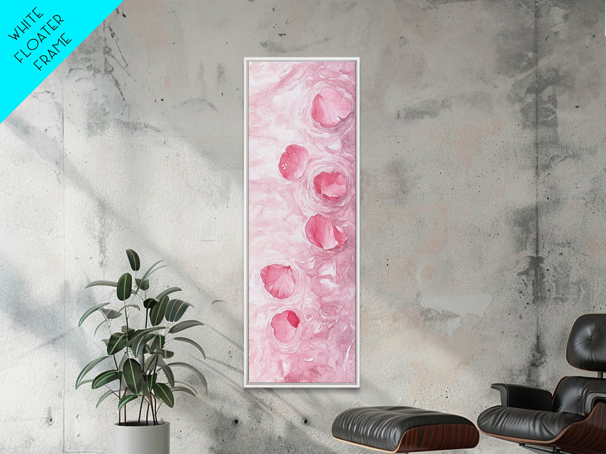Floating Rose Petals in Water Canvas Print, Light Pink Wall Art, Botanical Nature Decor, Whimsical Aesthetic Bedroom or Living Room Art