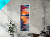 Framed Canvas Print Sunset Landscape Coastal Decor Smoky Mountain Art Nautical Painting Horizontal Wall Art Bedroom Art Christmas Gift