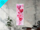 Dripping Heart Art Canvas Print, Moody Abstract Pink Wall Art, Romantic Living Room Art, Extra Vertical Skinny Tall Narrow Artwork
