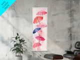 Vibrant Umbrellas Framed Canvas Print in Pink Orange Wall Art Style Perfect Whimsical Vertical Art for Dorm or Playful Decor