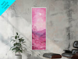 Mystical Pink Moon Framed Canvas Print with Wildflower and Mountain Painting Perfect Moody Landscape Art for Living Room