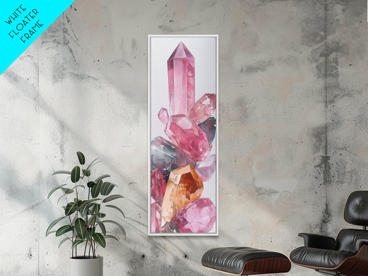 Rose Quartz Gem Canvas Print Gemstone Watercolor Art Unique Bedroom Decor Crystal Lover Light Pink Wall Art Gift Idea