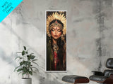 Golden Goddess Framed Canvas Print, Afrocentric Art Print with Ornate Detail, Dark Romance Wall Art for Eclectic Living Room Decor