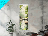 Tranquil Waterfall Scene Framed Canvas Print Green Wall Art Botanical Prints Vertical Landscape Art Above Bed Living Room Decor