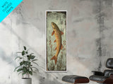 Trout Art Rustic Framed Canvas Print Skinny Vertical Art Fly Fishing Art Rustic Decor Tall Narrow Art Guest Room Wall Decor